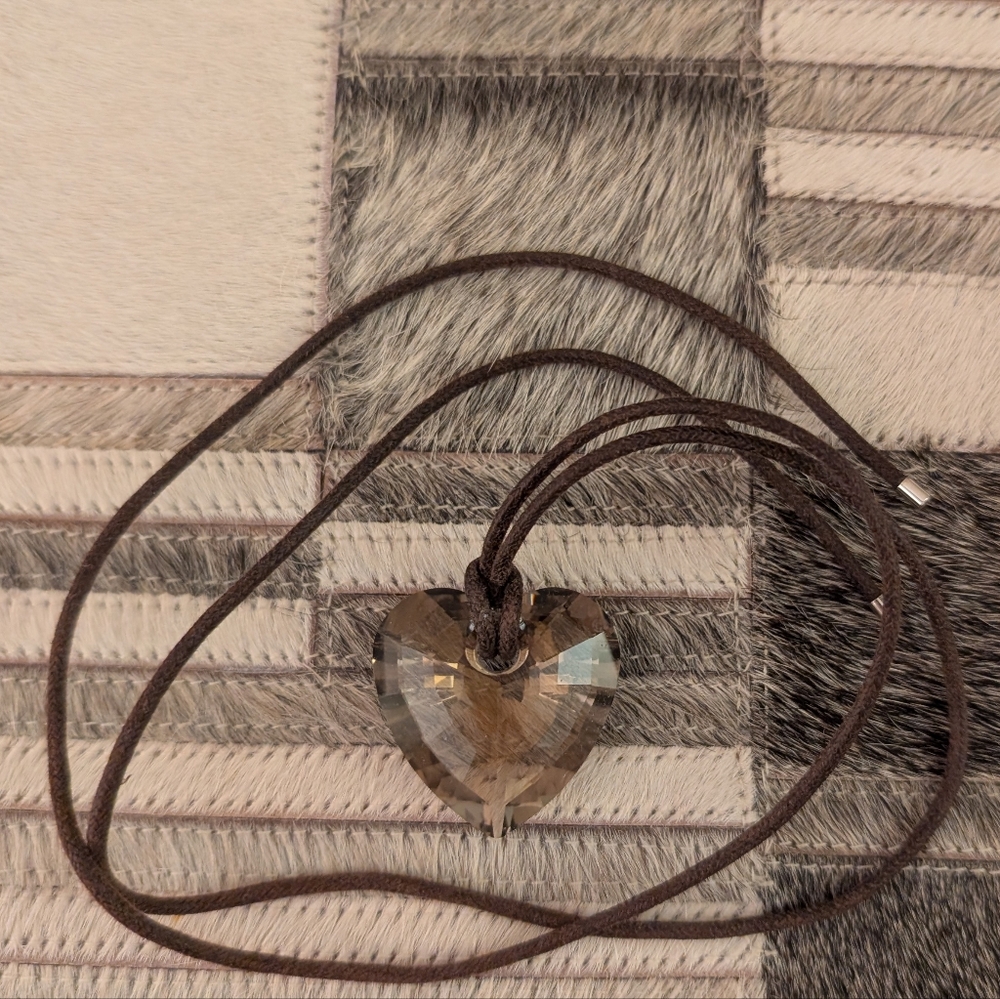 Swarovski Heart Pendant Necklace with Brown Cord